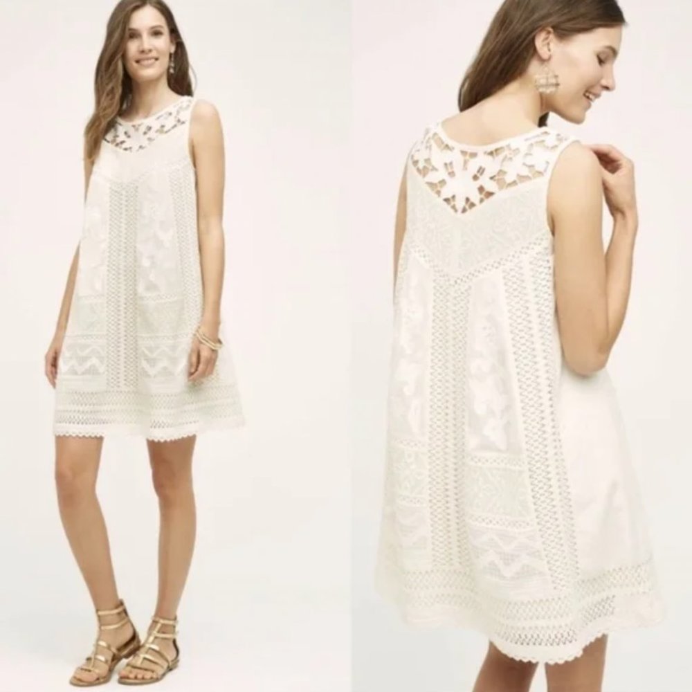 Anthropologie 2 Vanessa Virginia Cottonwood Dress White Lace Bohemian Shift